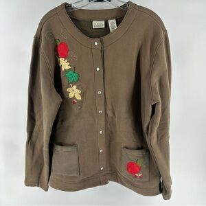 Classic Elements Vintage Embroidered apple autumn leaves sweater teacher kidcore